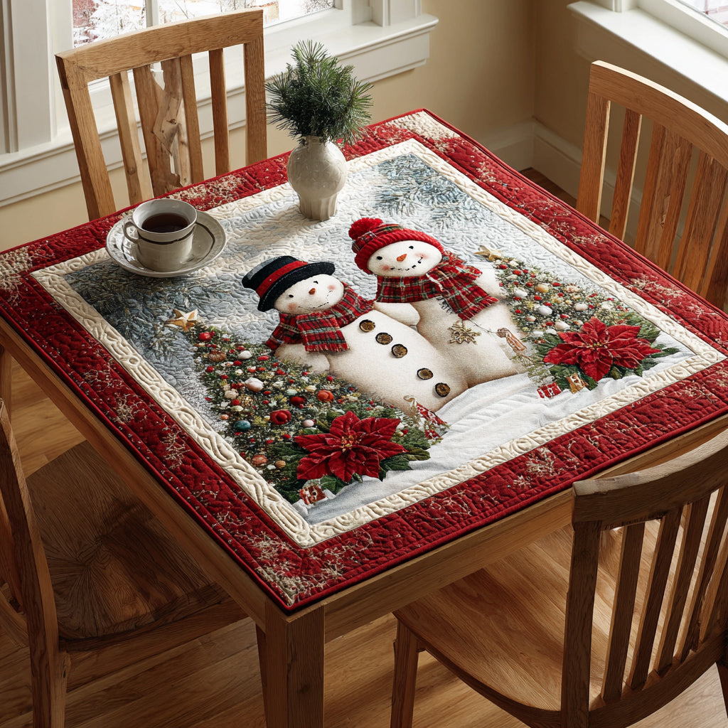 Cheerful Snowman Scene Quilted Table Topper NCU0HNH179