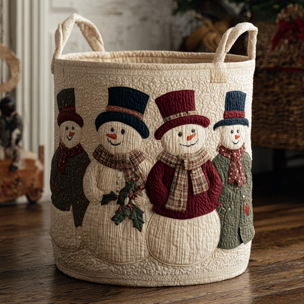 Cheerful Snowman Team Quilted Laundry Basket NCU0HNH653
