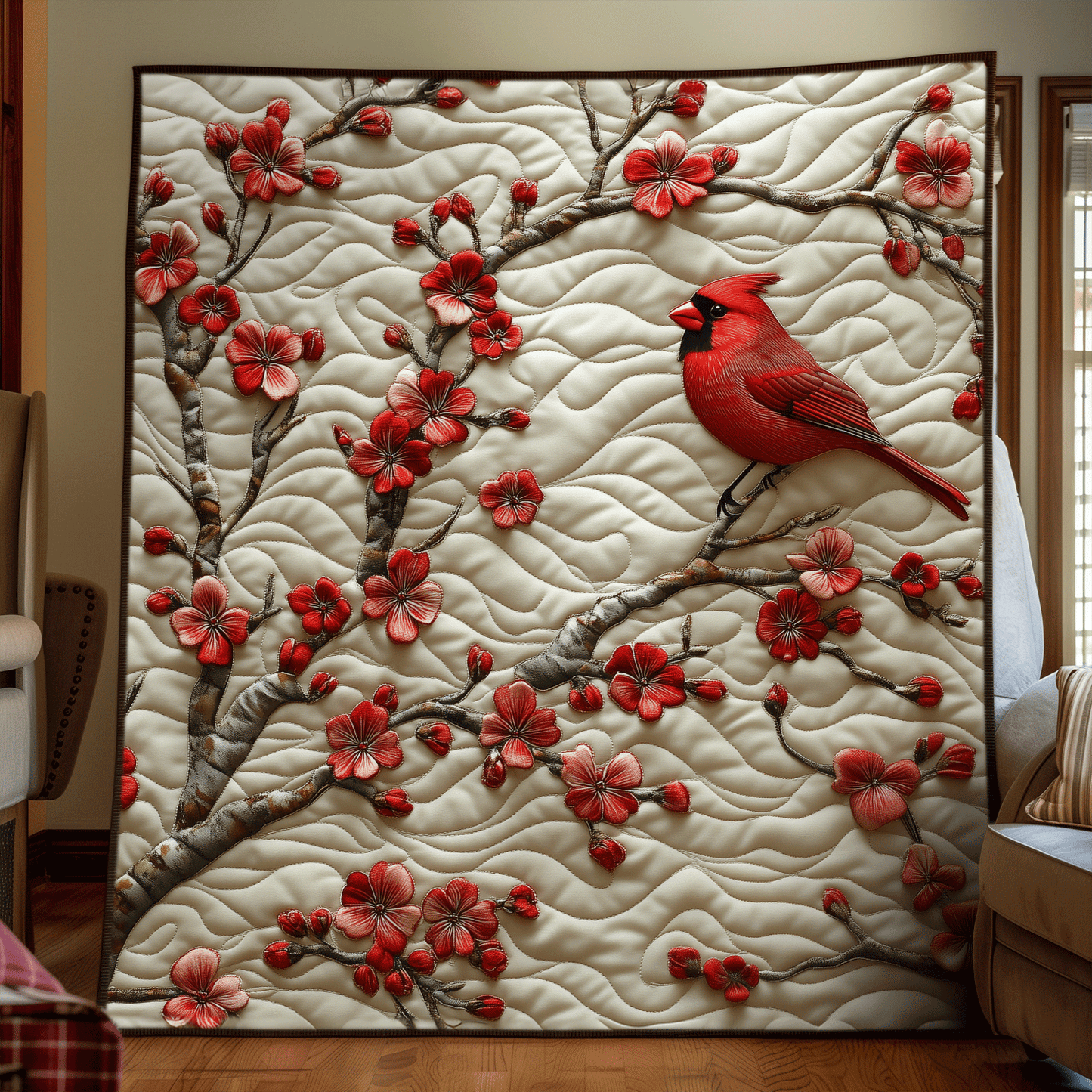 Cherry Cardinal Quilted Blanket NCU0DV1134