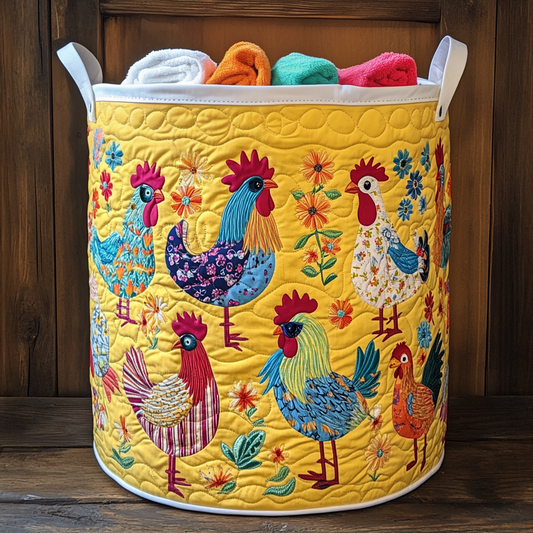 Chic Chickens Quilted Laundry Basket NCU0PTT764