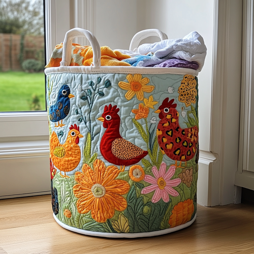 Chicken Garden Quilted Laundry Basket NCU0DDK702