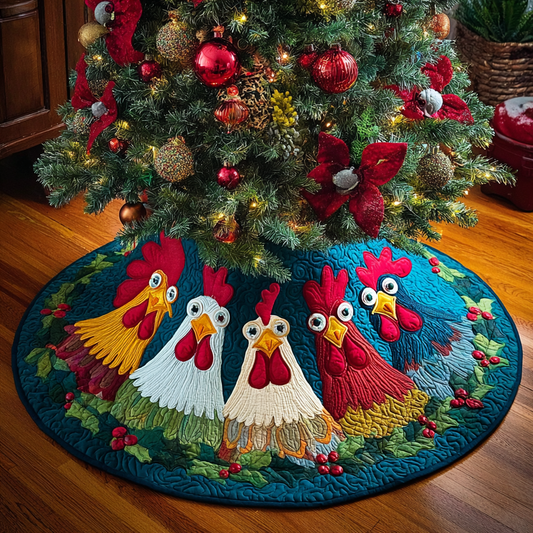 Chicken Grove Christmas Quilted Tree Skirt NCU0DDK1950