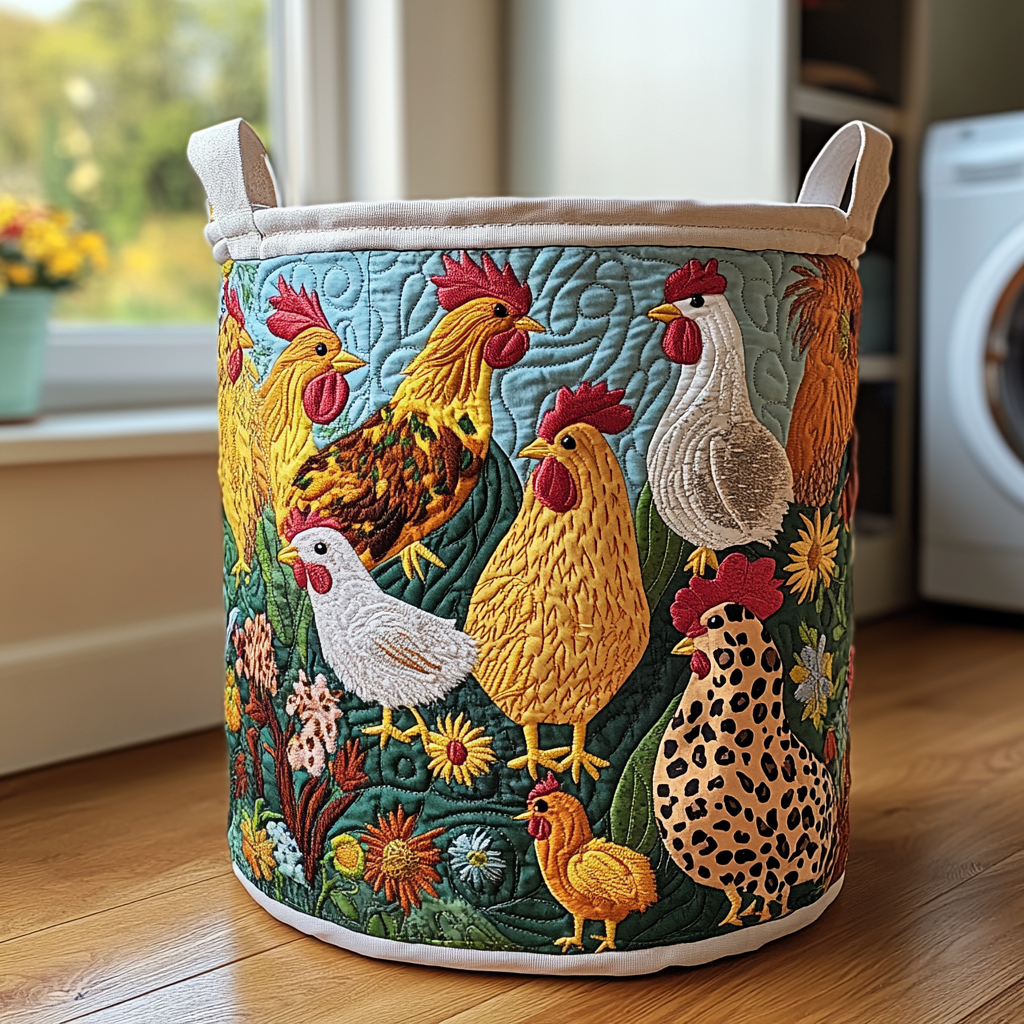 Chicken Parade Quilted Laundry Basket NCU0DDK700