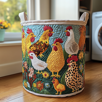 Chicken Parade Quilted Laundry Basket NCU0DDK700