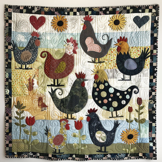 Chickens in Bloom Quilted Blanket NCU0TL441