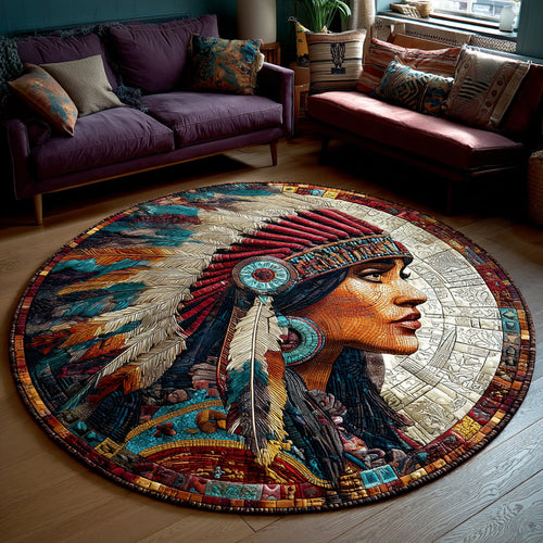 Chieftain Native Woman Quilted Round Mat NCU0HNH353