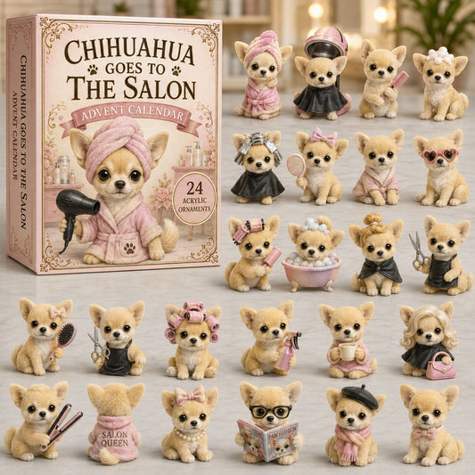 CHRISMAST KICKOFF 40% OFF - Chihuahua Salon Life Advent Calendar 2026 - 24-Day Festive Countdown, Acrylic Charms Blind Box - Gift For Dog Lovers AC0TM106