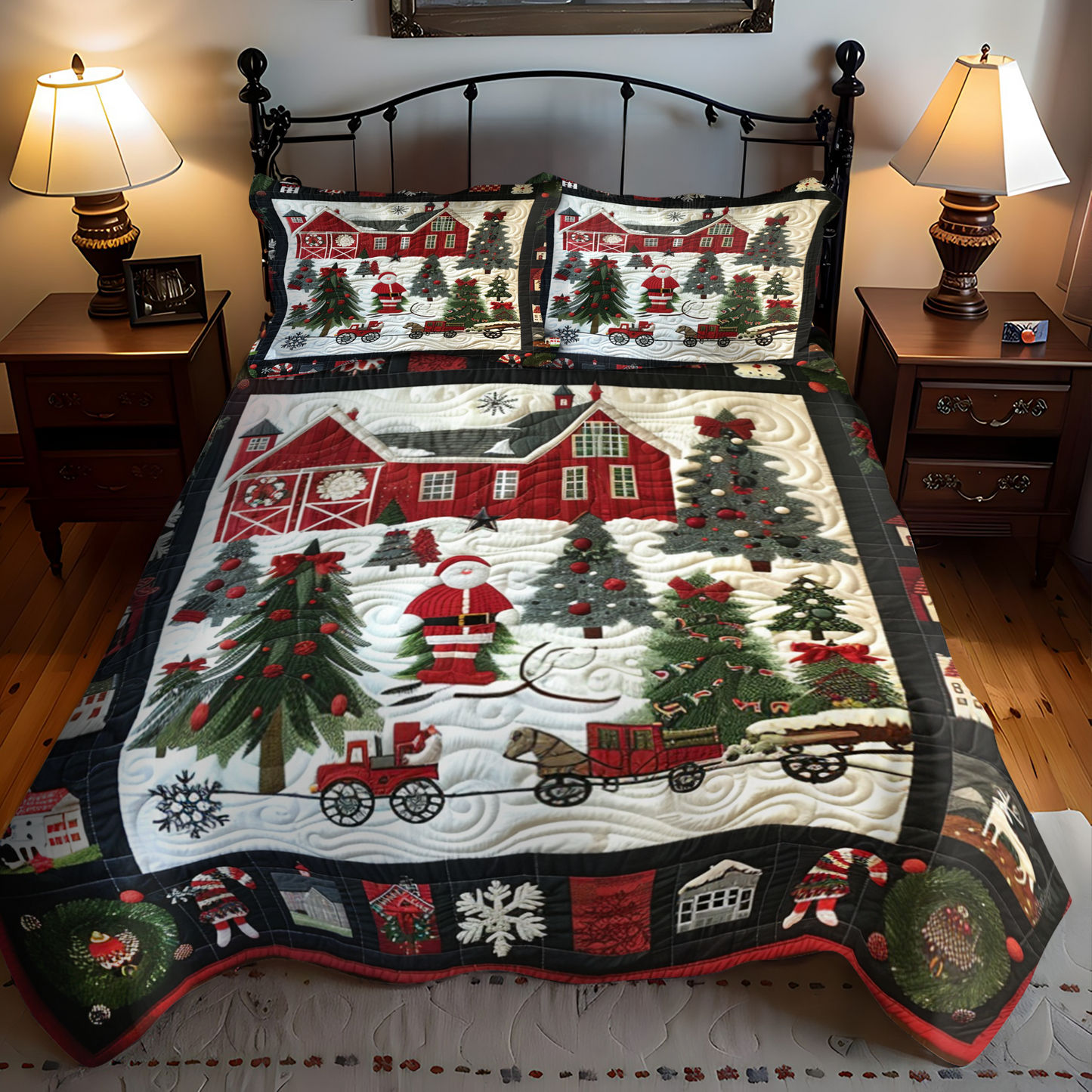 Christmas Barn 3-Piece Quilted Bedding Set NCU0NT025