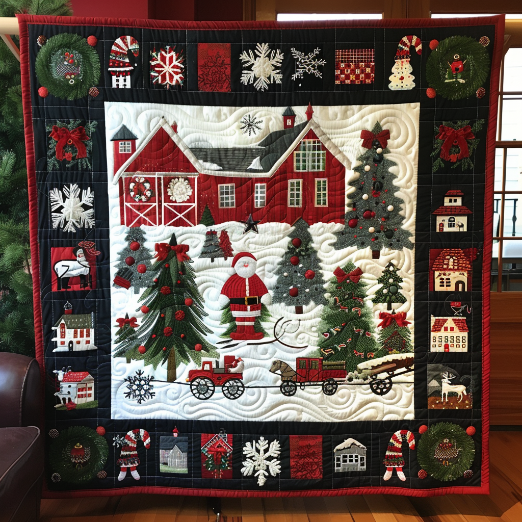 Christmas Barn Quilted Blanket NCU0NT080