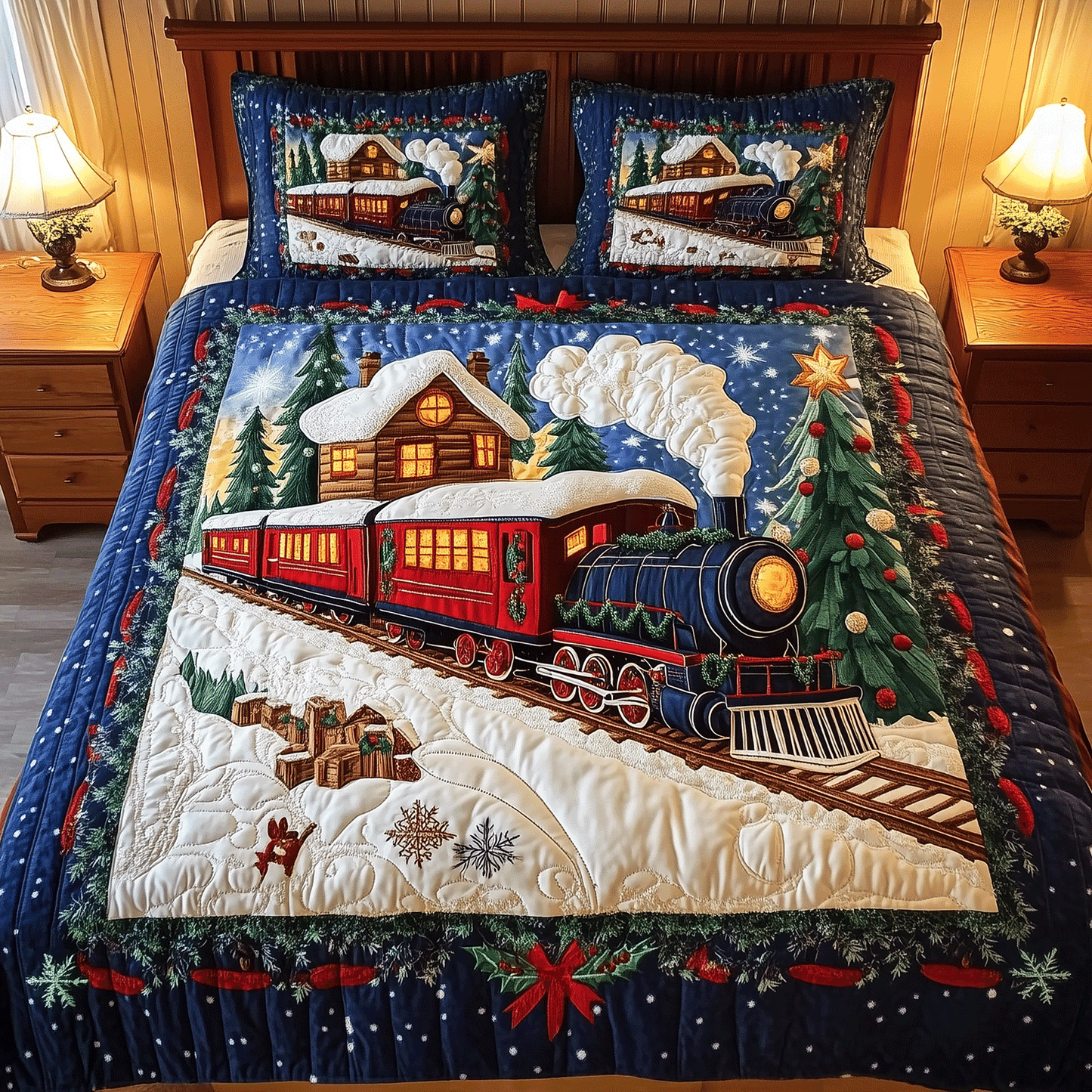 Christmas Cabin Ride 3-Piece Quilted Bedding Set NCU0TH2183