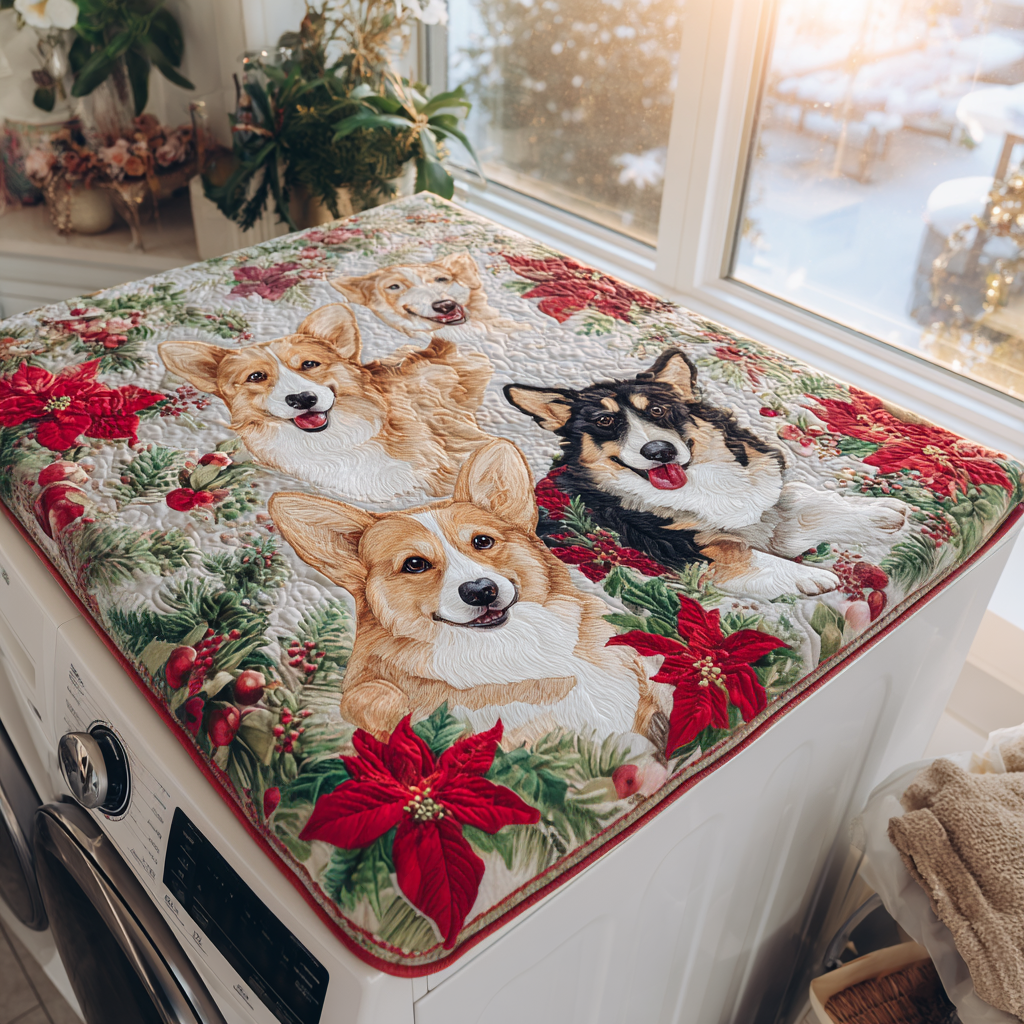 Christmas Corgi Joy Quilted Washer and Dryer Cover NCU0DV1135