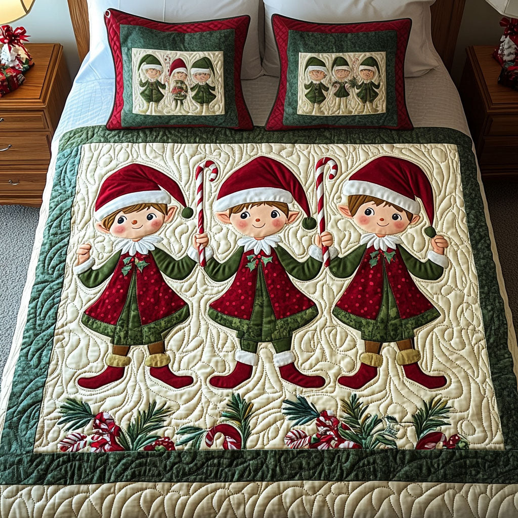 Christmas Elf Charm 3-Piece Quilted Bedding Set NCU0PTT039