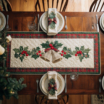 Christmas Bell Holly Quilted Table Runner NCU0HNH392