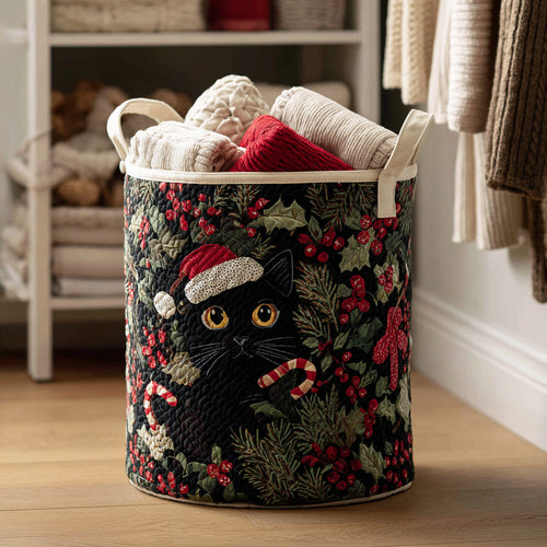 Christmas Black Cat Quilted Laundry Basket NCU0HNH033