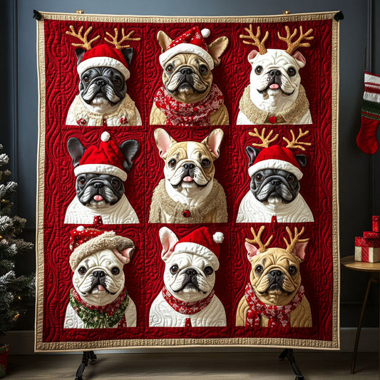 Christmas Bulldog Bliss Quilted Blanket NCU0PT2051