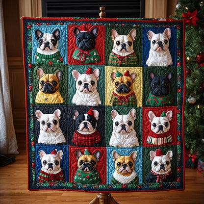 Christmas Bulldog Cheer Quilted Blanket NCU0PT2052