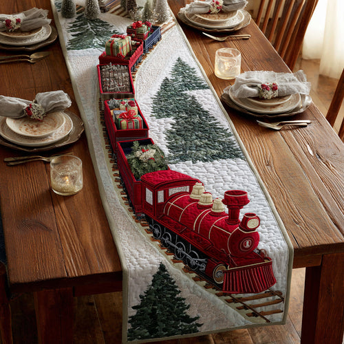 Christmas Caboose Train Quilted Table Runner NCU0HNH412