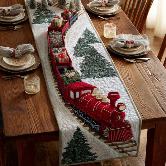 Christmas Caboose Train Quilted Table Runner NCU0HNH412