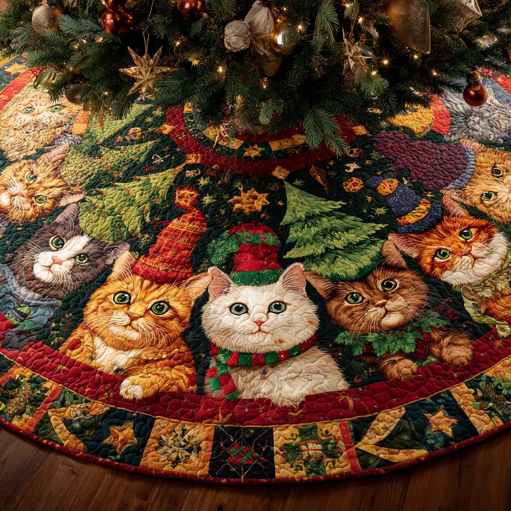 Christmas Cat Wreath Quilted Tree Skirt NCU0NXD1135