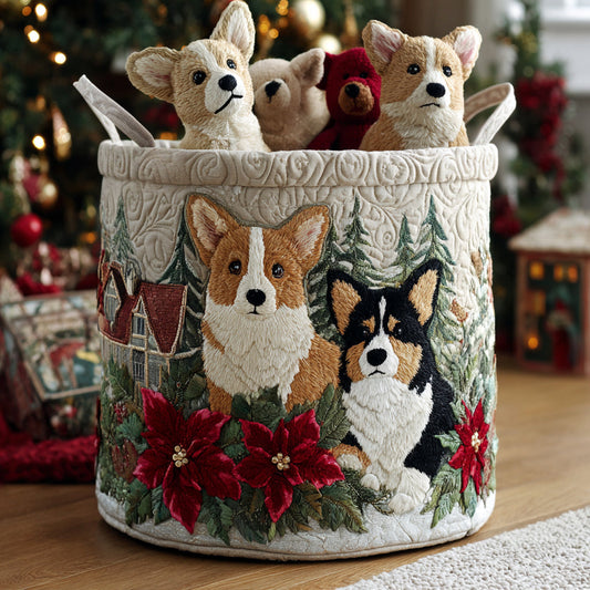 Christmas Corgi Joy Quilted Laundry Basket NCU0DV1135
