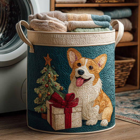 Christmas Corgi Quilted Laundry Basket NCU0HNH215