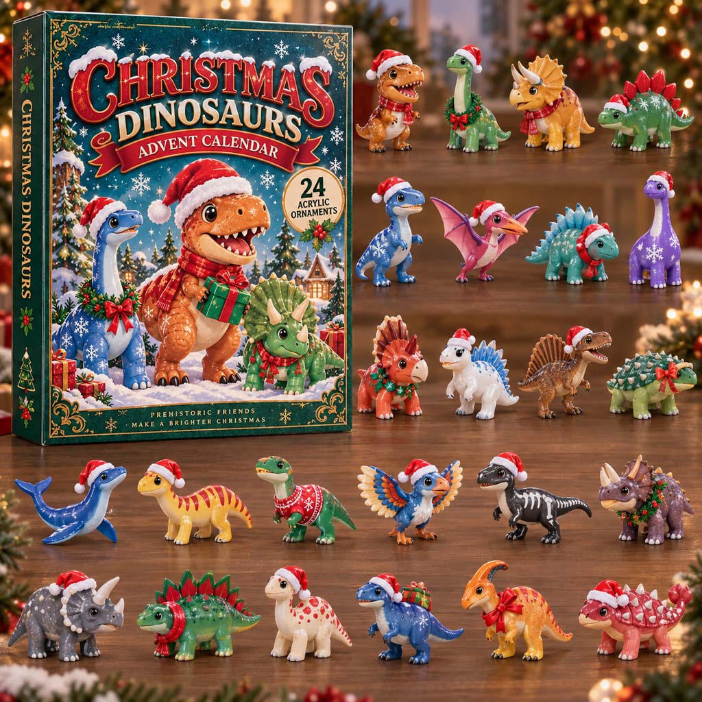 CHRISTMAS KICKOFF 40% OFF - Christmas Dinosaurs Advent Calendar 2026 - 24-Day Festive Countdown, Acrylic Charms Blind Box - Gift For Family and Friends AC0HH032