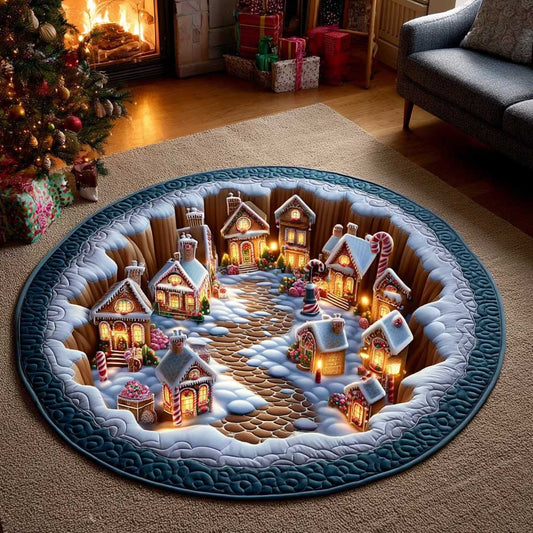Christmas Eve Mini Town Quilted Round Mat NCU0HTT146