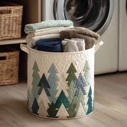 Christmas Green Trees Quilted Laundry Basket NCU0HNH071
