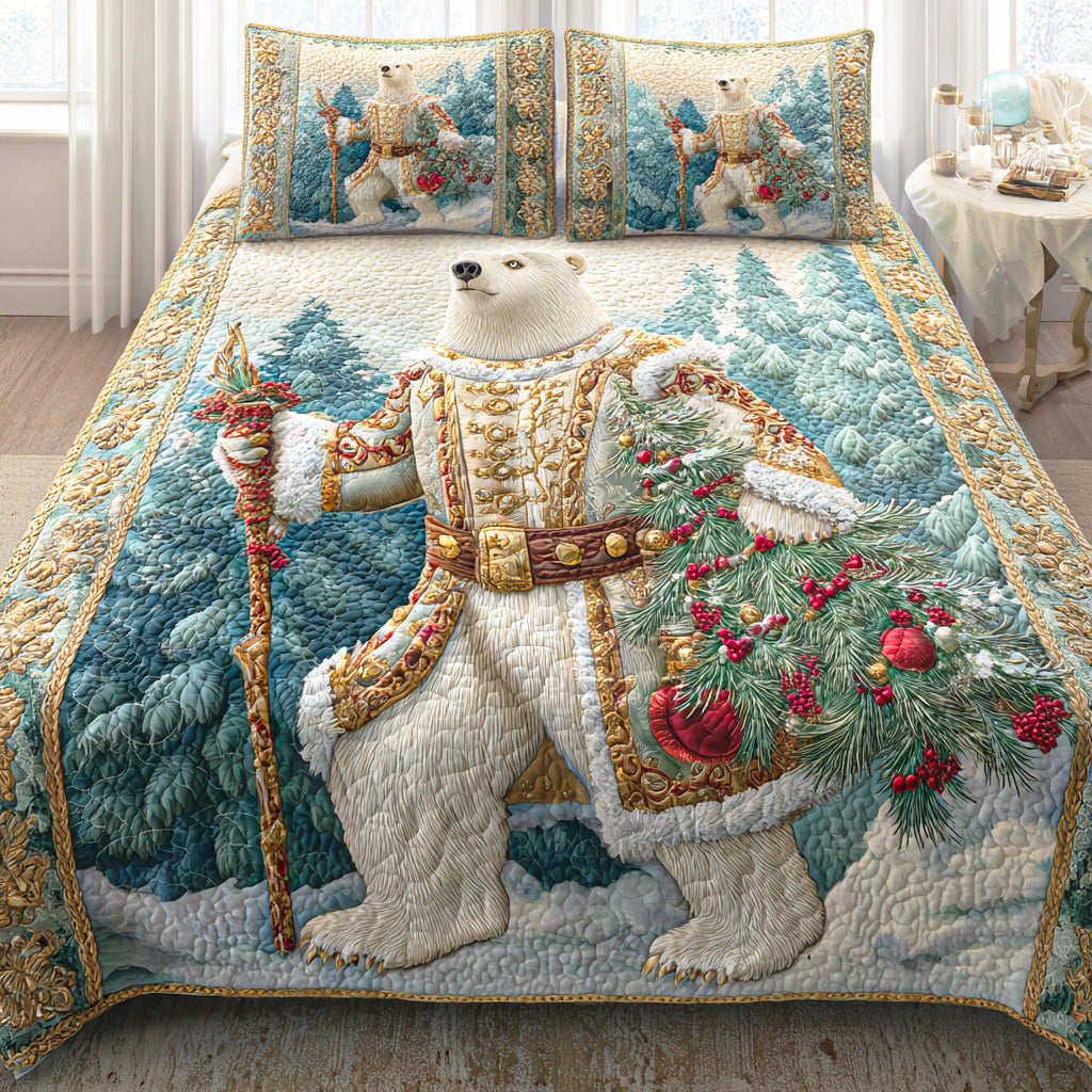 Christmas Hearth Bear 3-Piece Quilted Bedding Set NCU0NTD881