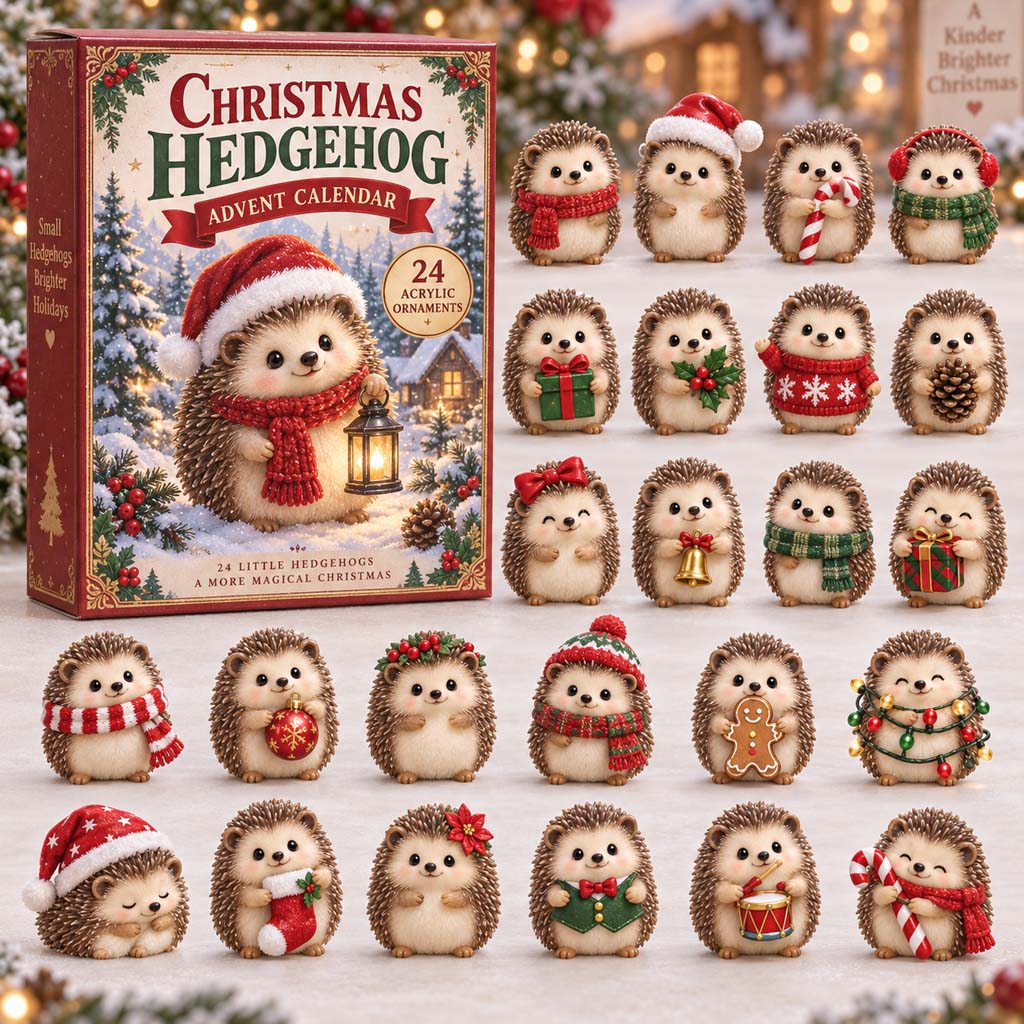 CHRISTMAS KICKOFF 40% OFF - Christmas Hedgehog Advent Calendar 2026 - 24-Day Festive Countdown, Acrylic Charms Blind Box - Gift For Family and Friends AC0HH021