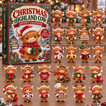 CHRISTMAS KICKOFF 40% OFF - Christmas Highland Cow Advent Calendar 2026 - 24-Day Festive Countdown, Acrylic Charms Blind Box - Gift For Family and Friends AC0HH026