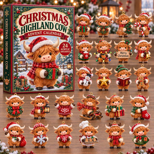 CHRISTMAS KICKOFF 40% OFF - Christmas Highland Cow Advent Calendar 2026 - 24-Day Festive Countdown, Acrylic Charms Blind Box - Gift For Family and Friends AC0HH026