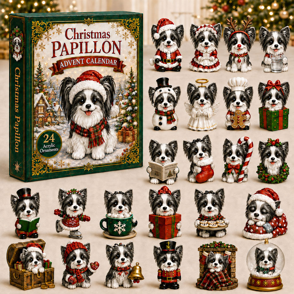 CHRISTMAS KICKOFF 40% OFF - Christmas Papillon Advent Calendar 2026 - 24-Day Festive Countdown, Acrylic Charms Blind Box - Gift For Papillon Lovers AC0NT021
