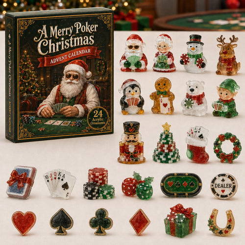 CHRISTMAS KICKOFF 40% OFF - Christmas Poker Night Advent Calendar 2026 - 24-Day Festive Countdown, Acrylic Charms Blind Box - Gift For Poker Lovers AC0TH018
