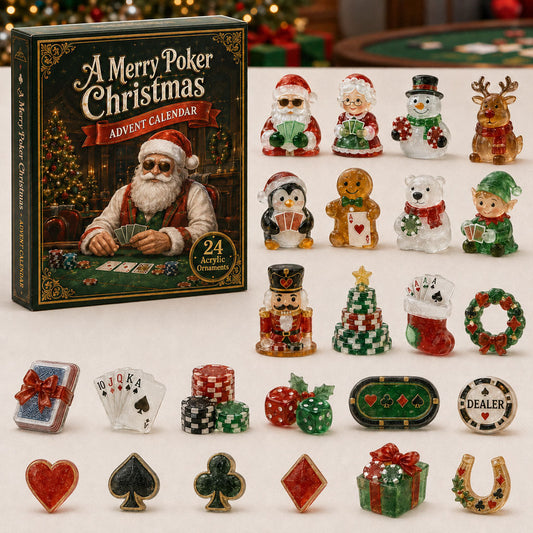 CHRISTMAS KICKOFF 40% OFF - Christmas Poker Night Advent Calendar 2026 - 24-Day Festive Countdown, Acrylic Charms Blind Box - Gift For Poker Lovers AC0TH018