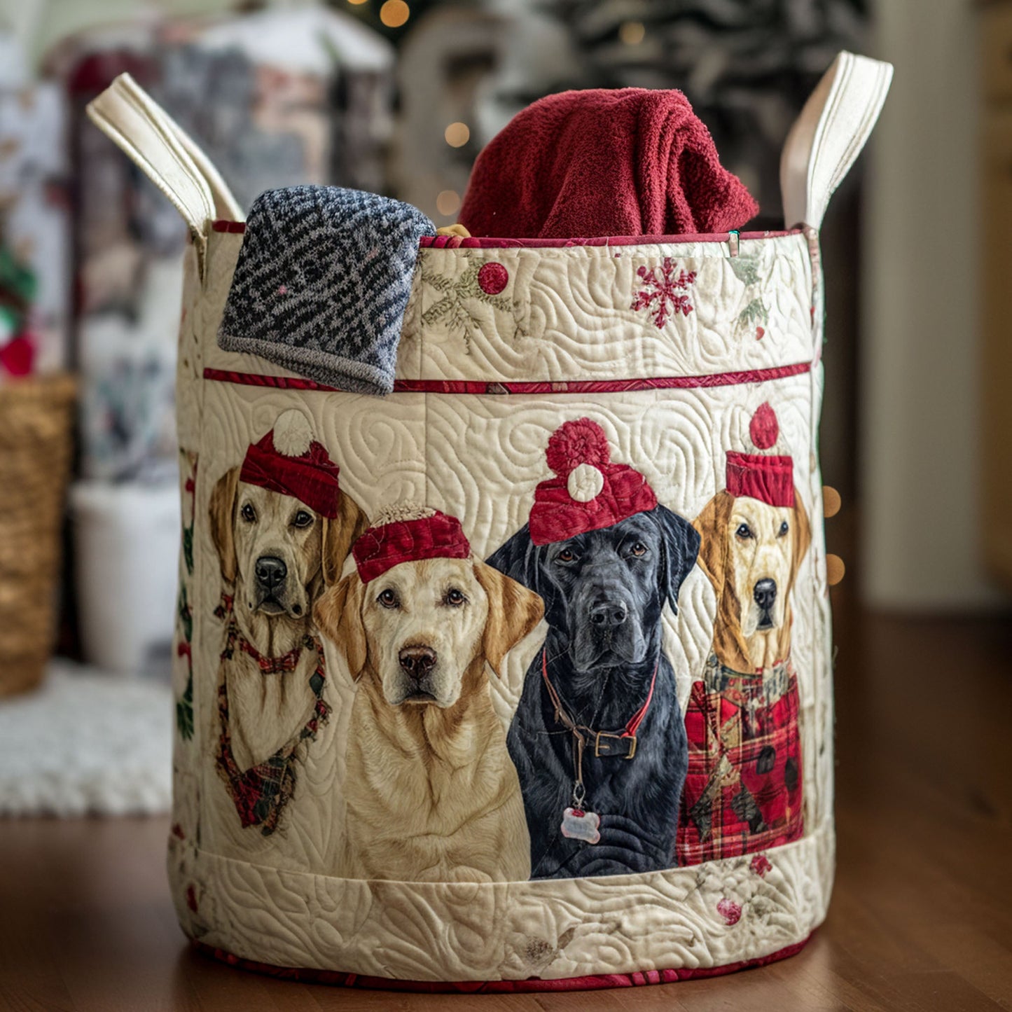 Christmas Pup Magic Quilted Laundry Basket NCU0PTT1255