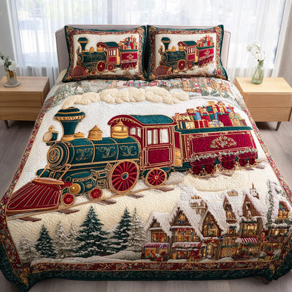 Christmas Railway Dreams 3-Piece Quilted Bedding Set NCU0NTD642