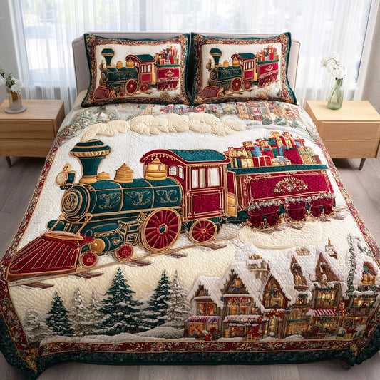 Christmas Railway Dreams 3-Piece Quilted Bedding Set NCU0NTD642