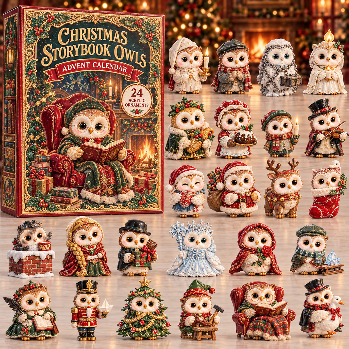 CHRISTMAS KICKOFF 40% OFF - Christmas Storybook Owls Advent Calendar 2026 - 24-Day Festive Countdown, Acrylic Charms Blind Box - Gift For Family and Friends AC0TD016
