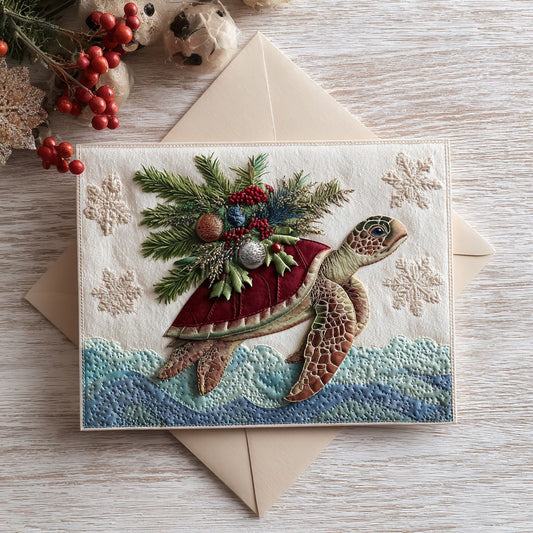 Christmas Tide Turtle Quilted Fabric Postcard NCU0PTT2403