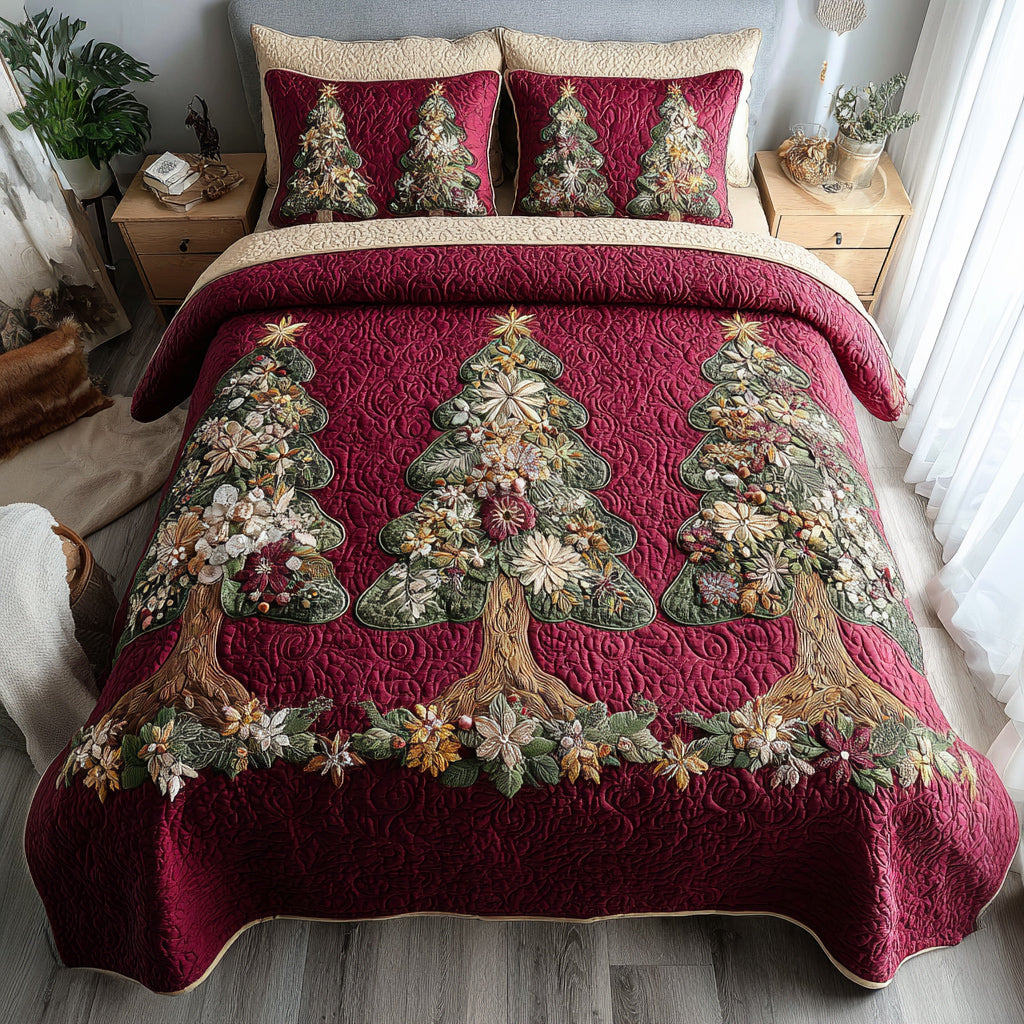 Christmas Tree Garden 3-Piece Quilted Bedding Set NCU0HNH388