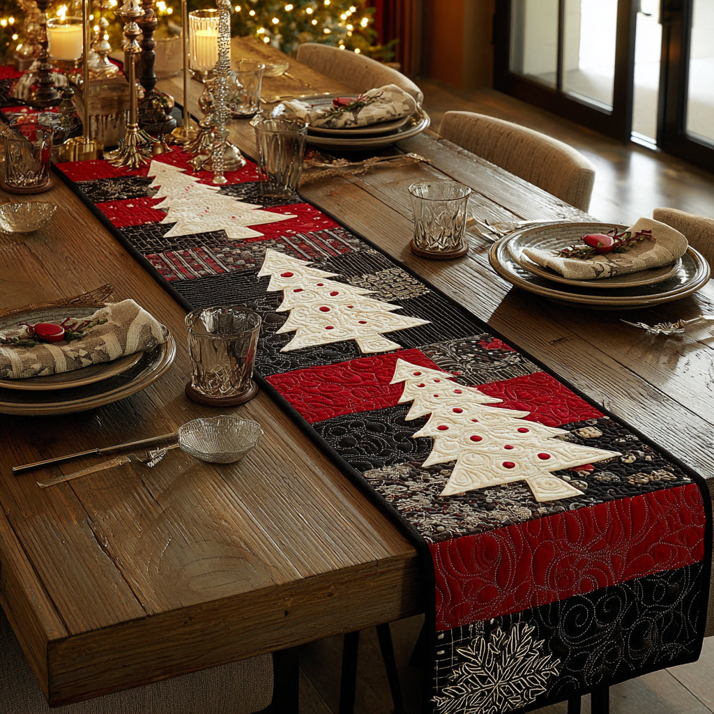 Christmas Tree Glitter Quilted Table Runner NCU0HNH396
