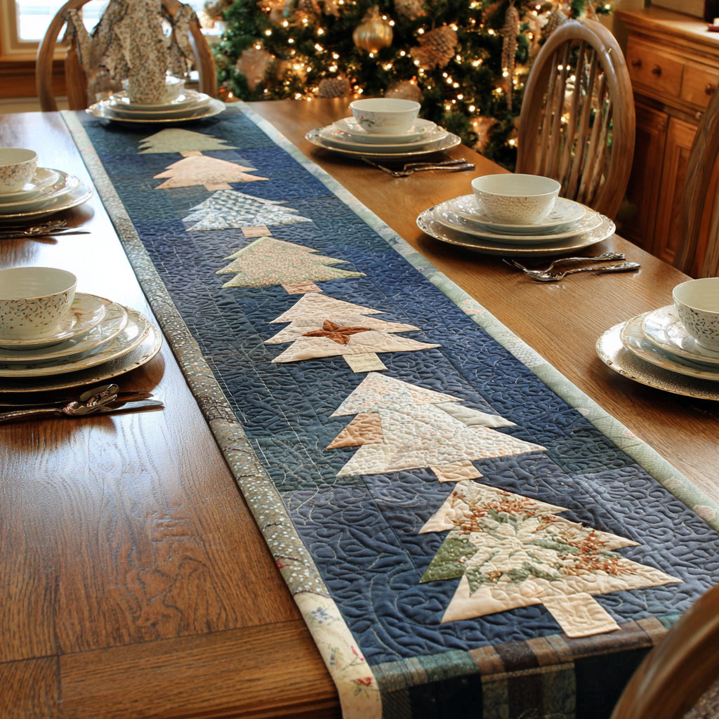 Starry Spruce Christmas Tree Quilted Table Runner NCU0DV885