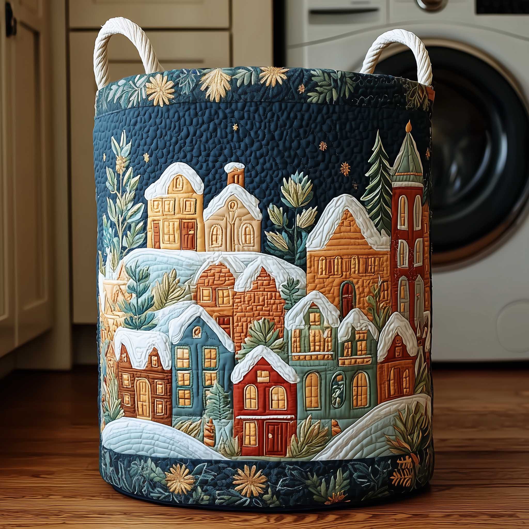 Rainbow Frog Village Quilted Laundry Basket NCU0NXD1064