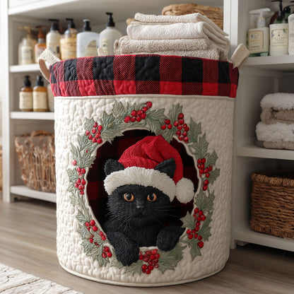 Christmas Wreath Cat Quilted Laundry Basket NCU0NTV632