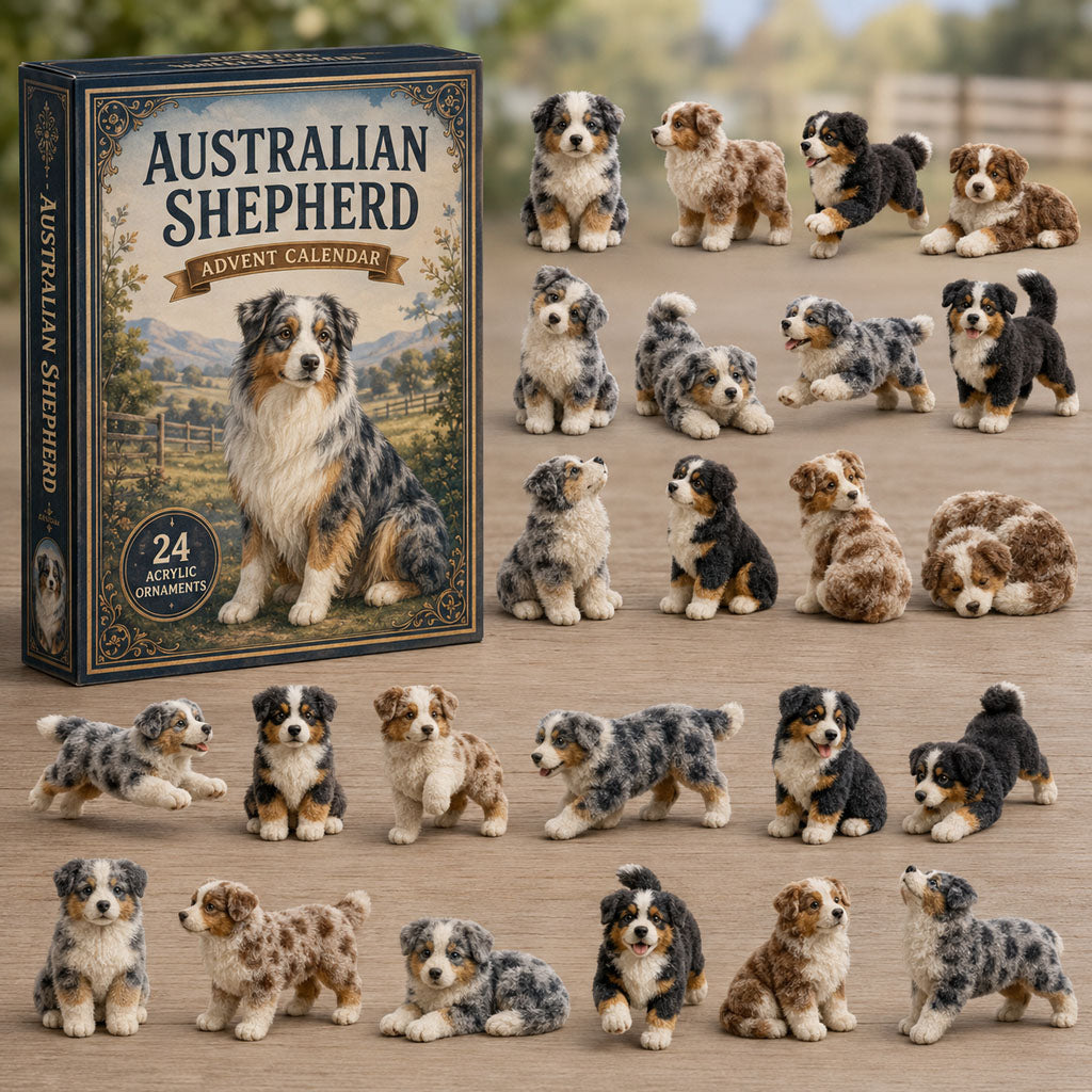 CHRISTMAS KICKOFF 40% OFF - Classic Australian Shepherd Advent Calendar 2026 - 24-Day Festive Countdown, Acrylic Charms Blind Box - Gift For Dog Lovers AC0TM001