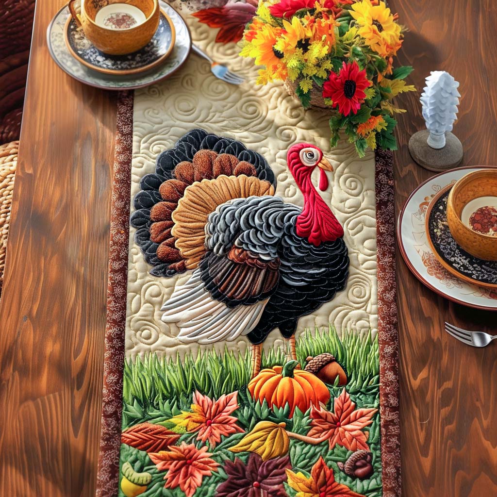 Classic Autumn Turkey Quilted Table Runner NCU0NXD523