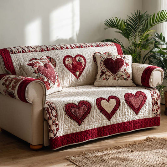 Classic Hearts Quilted Sofa Cover NCU0NXD1322