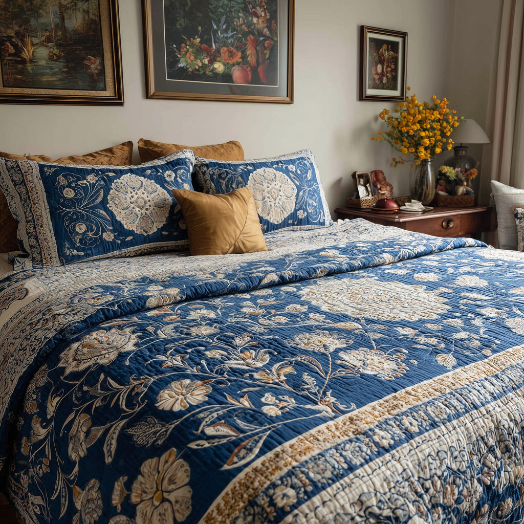 Classic Indigo Paisley Quilted Blanket NCU0LDH713