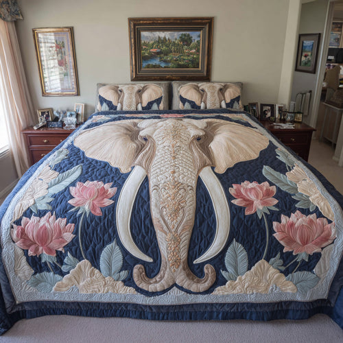 Classic Ivory Elephant 3-Piece Quilted Bedding Set NCU0LDH717